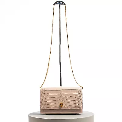 $1083.53 • Buy ALEXANDER MCQUEEN 1190$ Medium Skull Bag In Shiny Pink Croc Embossed Calfskin