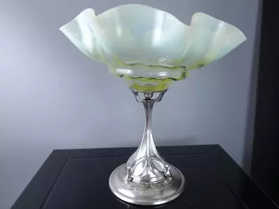 Antique Vaseline Opalescent Glass Art Nouveau Centerpiece • $860