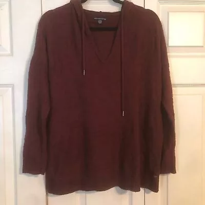 AMERICAN EAGLE Maroon Wine Medium Hooded Sweater Sweatshirt V-Neck Cozy Wool • $17