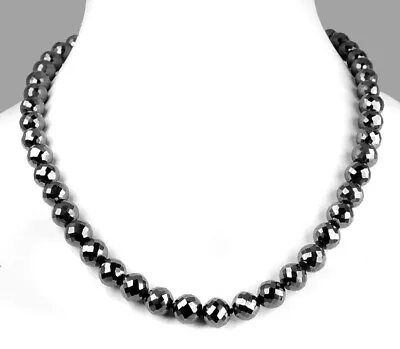 $254.15 • Buy 7 Mm Black Beads Diamond  Necklace 19 Inch With Certificate AAA Quality