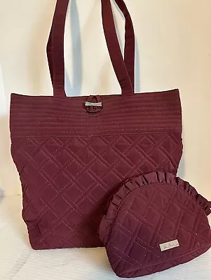 Vera Bradley Toggle & Loop Tote Maroon With Cosmetic Bag 2 Piece Set • $18