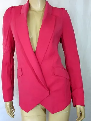 McGINN Dark Coral Pink Chic Tailored Low Stance Crossover Career Blazer Jacket S • $24.99