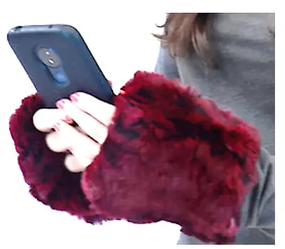 Surell Kids Rex Rabbit Fur Texting Mitten - Fuchsia Pink Fingerless Gloves • $24.99