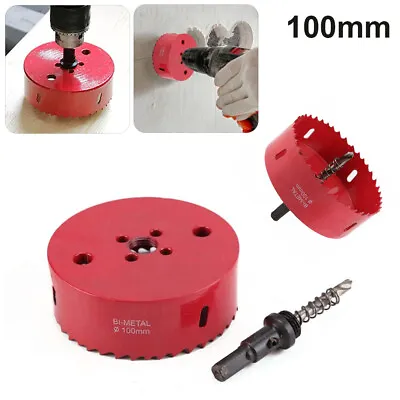 100mm M42 Metal Hole Saw Holesaw Cut Arbor Pilot Drill Bit Wood Plastic W/Rod • £8.39