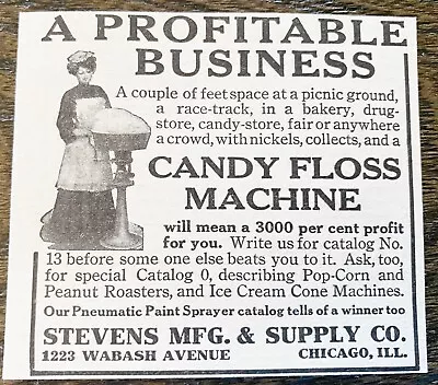 1910 Cotton CANDY FLOSS MACHINE Vtg Print Ad~Money Making Business Stevens Mfg. • $12.95