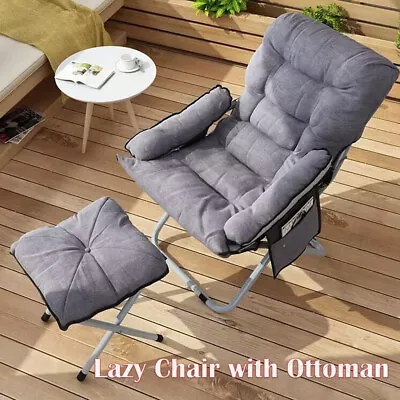Lazy Chair With Ottoman Grey Modern Lounge Accent Corner Chair With Footrest  • $66.02