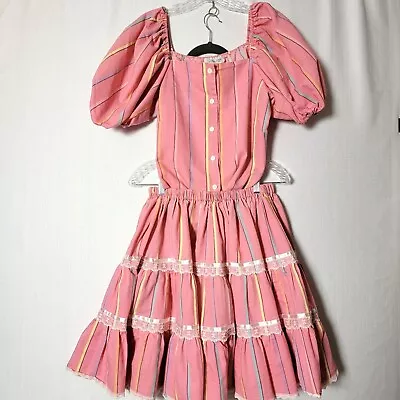 Square Dance Dress 2 Piece Pitch Fork Brand Womens Sz Small Barbicore VTG U.S.A. • $23