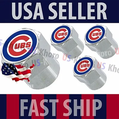 Chicago Cubs Logo Valves Caps Stems Covers Chromed Wheel Tire MLB Baseball *USA* • $29.97