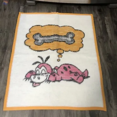 Vtg Biederlack Flintstones Dino Dinosaur Baby Crib Blanket Throw 34”x28” 1987 • $23.24