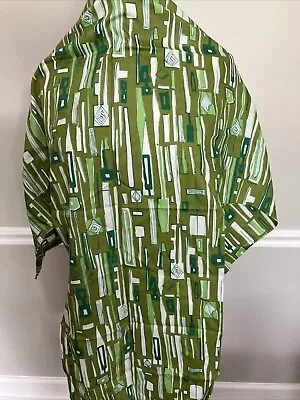 Vintage Mid Century Retro 70s  Abstract Geometric Shade Of Green Fabric Remnant • $18