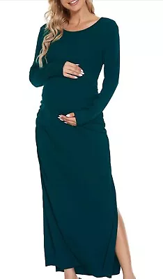 Women Maternity Maxi Dress Pregnancy Long Sleeve Ladies Teal XXL • $11.35