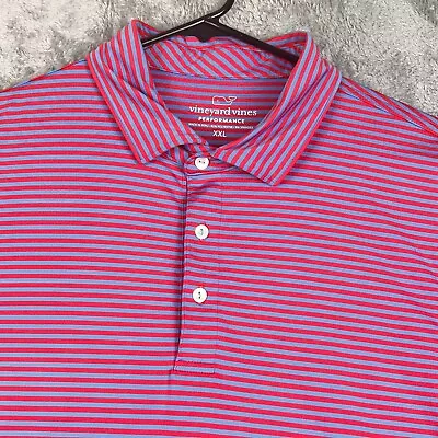 Vineyard Vines Mens Polo Golf Shirt Size 2XL Red/Blue Stripes Casual Evening • $18.87