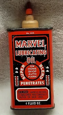 Vintage Marvel Oil Can Handy Oiler Colorful Red Tin Partial Contents  • $49.99