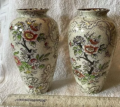 Myott-Son & Co Imperial Semi Porcelain “BAYEUX“ Pattern. Pair Of Vases 1907+. • £3.99