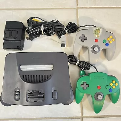 Nintendo 64 Video Game Console- Power & AV Cords + 2 Controllers Tested N64 • $64.65