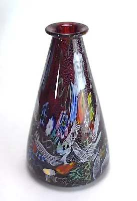 Murano Vase AVEM Zanfirico Tutti Frutti Red Vintage Art Glass • $270