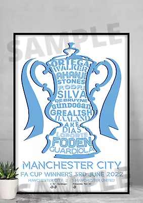 Manchester City FA Cup Winners Word Art 2023 A4/A3 Gift/Memorabilia #284 • £6.99