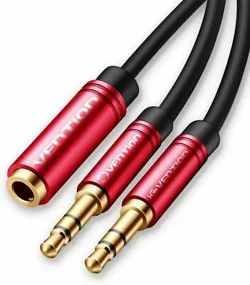 £4.69 • Buy 3.5mm Y Splitter Jack 2 Male To Female Adapter Cable Headphone Microphone 0.3m 