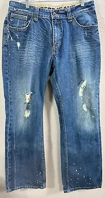 Blue Express Kingston Jeans Bootcut Classic Fit Distressed Bleach Splatter Sz 34 • $19.21