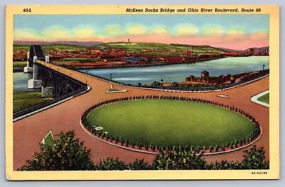 Postcard Pittsburgh PA McKees Rocks Bridge And Ohio River Boulevard • $1