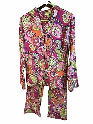 Vera Bradley Size S Pink Paisley Print Pajama Set 2 Piece Long Sleeved Long Pant • $27