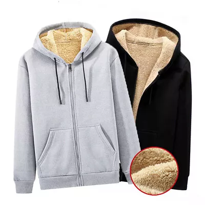 Winter Men Warm Thick Coat Fleece Fur Lined Jacket Hoodie Zipper Sweatshirt Top! • £5.99