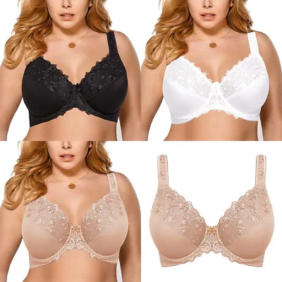 UK Ladies Underwired Full Cup Bra Large Bust Firm Hold Plus Size B/C/D/DD/EFG/GG • £10.79