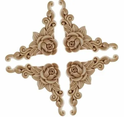 $17.99 • Buy 4x Shabby Chic Rose French Furniture Moulding Applique Carving Onlay Wooden 8cm