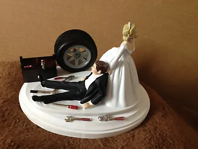 Cake Topper Wedding Day Bride Groom Funny Auto Mechanic Grease Monkey Themed  • $75.99