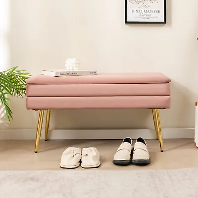 Velvet Upholstered Storage Bench Bedroom Ottoman Bench With Removable Top • £54.95