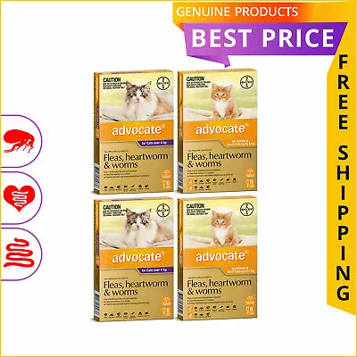 ADVOCATE 12 Doses For Cats Flea Heartworm Worm Treatment All Sizes • $165.94