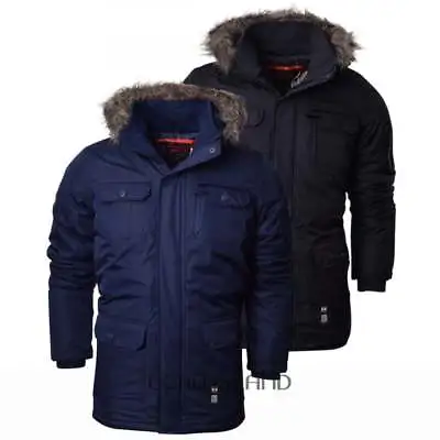 Crosshatch Mens Heavy Weight Fur Hood Parka Padded Winter Coat Jacket • £42.99