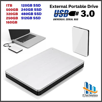 ITFS 320GB 2.5 Inch USB 3.0 FAT 32 Portable Slim External Hard Drive -Silver UK • £13.99