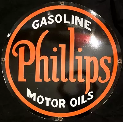 Vntg Art PHILLIPS GASOLINE MOTOR OILS PORCELAIN ENAMEL SIGN Rare Advertising 30  • $199