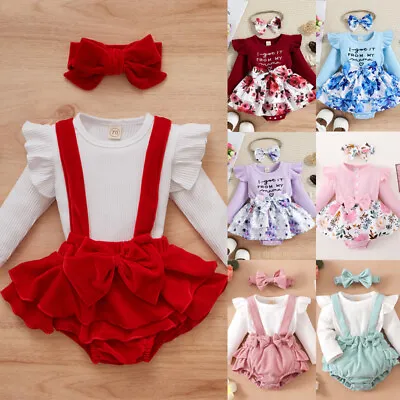 Newborn Baby Girl Ribbed Outfit Romper Jumpsuit Dress Xmas Party Princess Dress • £9.21