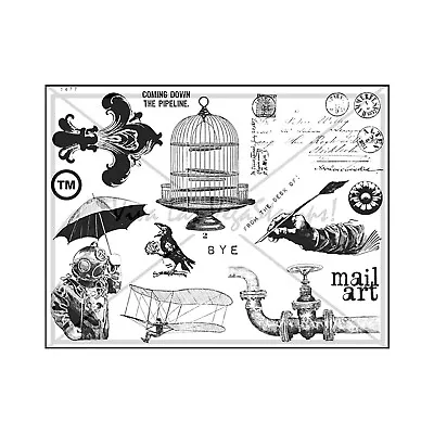 Unmounted/Uncut Rubber Stamp Sheet Birdcage Diver Pipe Steampunk Postcard • $22.90