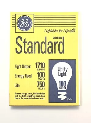 VTG GE Standard Utility 100 Watt  Light Bulbs 1 Pack 4 Bulbs NOS Original Pack • $19.95