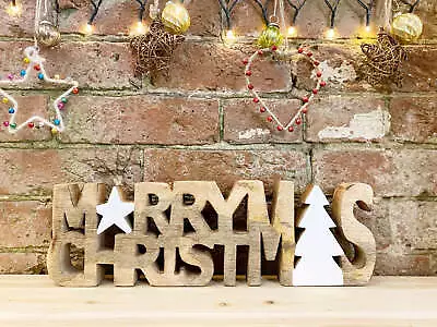 Wooden Carved Merry Christmas Word Ornament • £29.99