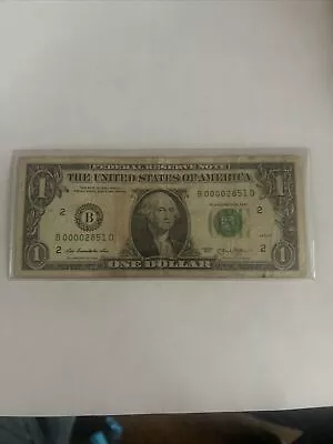 $1 One Fancy Dollar Bill Note 4 Of A Kind QUAD 0s LOW SERIAL NUMBER B00002851D • $3