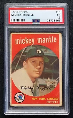 Mickey Mantle 1959 Topps PSA 1.5 Baseball Card Vintage MLB New York Yankees #10 • $299.99