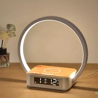 Bedside Lamp Qi Wireless Charger LED Desk Lamp With Alarm Clock Touch Contro... • $86.89