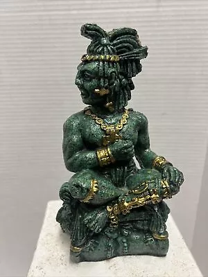 Aztec Tribal Mayan Malachite Green Warrior Statue Figurine W/ Gold Trim 8” • $34.95