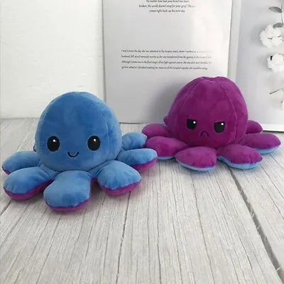 Reversible Octopus Plush Happy / Sad Toy-Dark Pink/Purple • £6.99