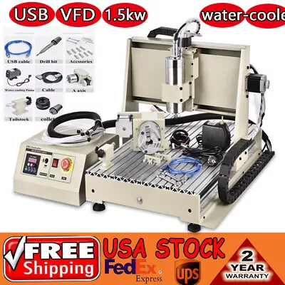 USB 4 Axis 1500W VFD CNC Router 6040Z Engraver Engraving Machine Woodworking • $1199