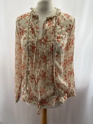 Blouse Matalan Size 12 Off White Floral Polyester Long Sleeve Lightweight Womens • £4.99