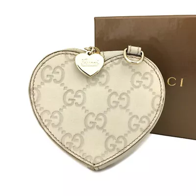 GUCCI Ssima Heart GG Logo Leather Coin Purse Wallet/4X0931 • $36