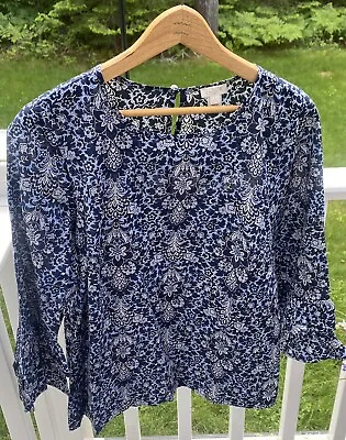 NWT J. Crew 3/4 Ruffle Sleeve Blouse Womens Size 2 Blue Paisley Floral. M-10 • $17.05