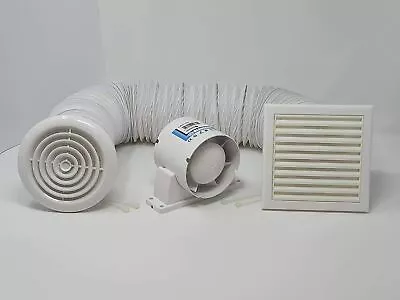 Blauberg Ultra Quiet Shower Inline Timer Fan Complete Kit - KIT-TUBO-100-T-DPR • £32.95