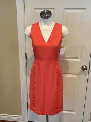 J. Crew Coral V-Neck Sleeveless Fit & Flare Dress W/ Circle Embroidery Size 0 • $25.31