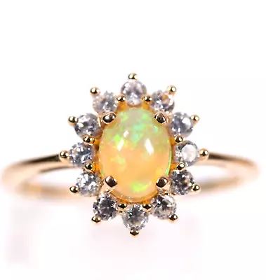 Gold Ring Diamond Fire Opal 20th Century • $421.52